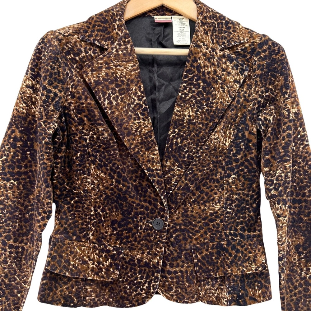 No Boundaries Brown Animal Print Corduroy Blazer Jacket Juniors M 7/9 Mobwife